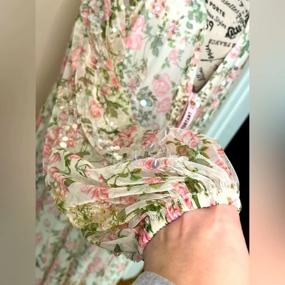 Mac Duggal Floral Midi Dress - White and Pink - Picture 7 of 16